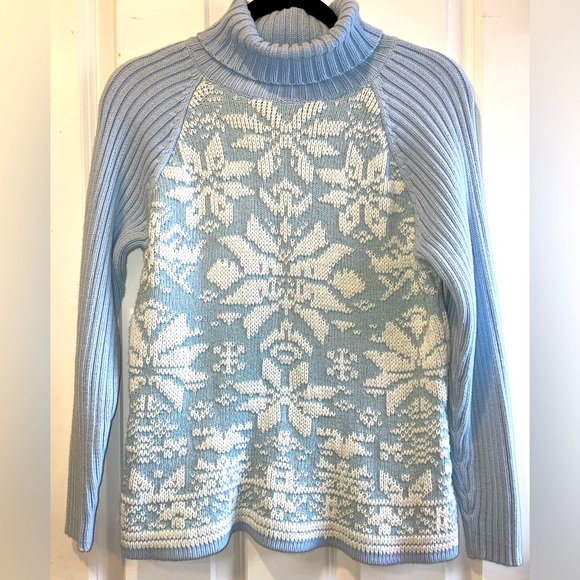 St. John's Bay Holiday Snowflake Light‎ Blue Cozy Turtleneck Sweater Large - Picture 1 of 5